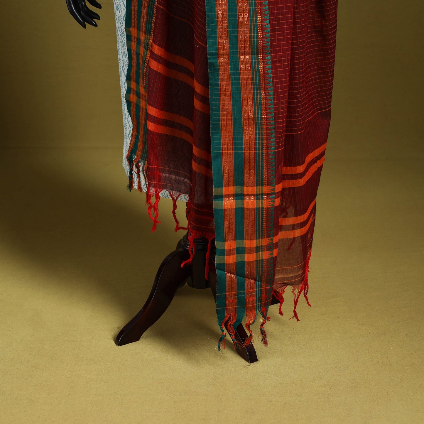 Maroon - dharwad cotton dupatta with zari border 44