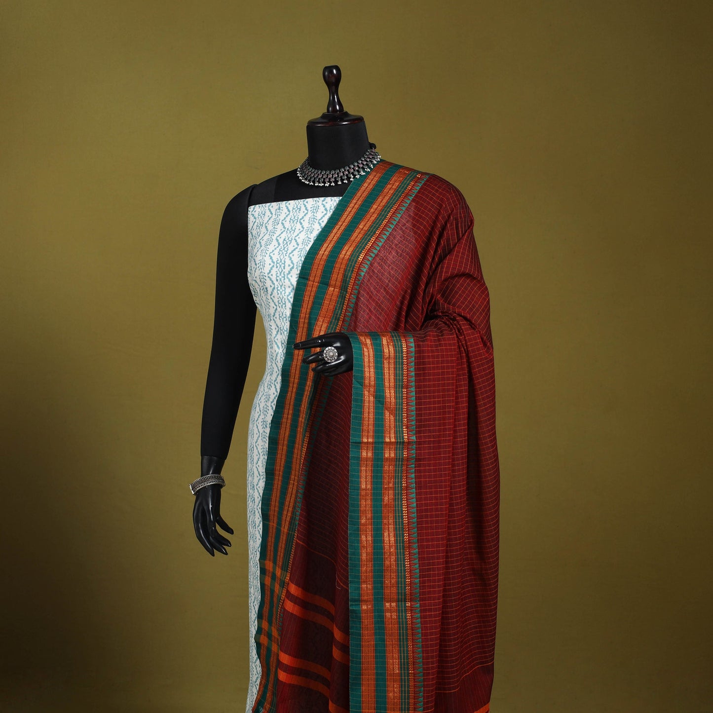 Maroon - dharwad cotton dupatta with zari border 44
