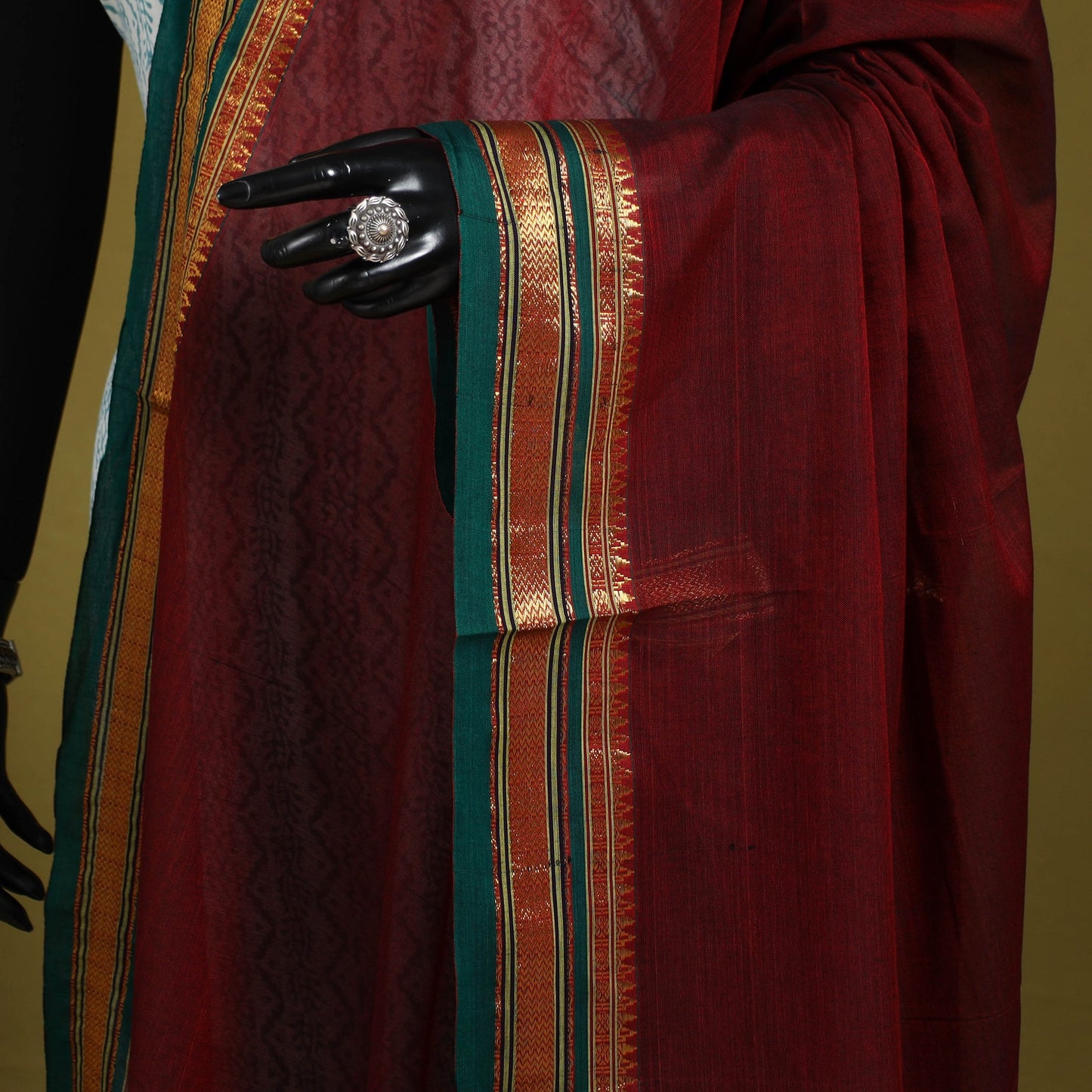 Maroon - dharwad cotton dupatta with zari border 45