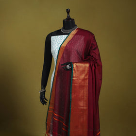Maroon - dharwad cotton dupatta with zari border 49