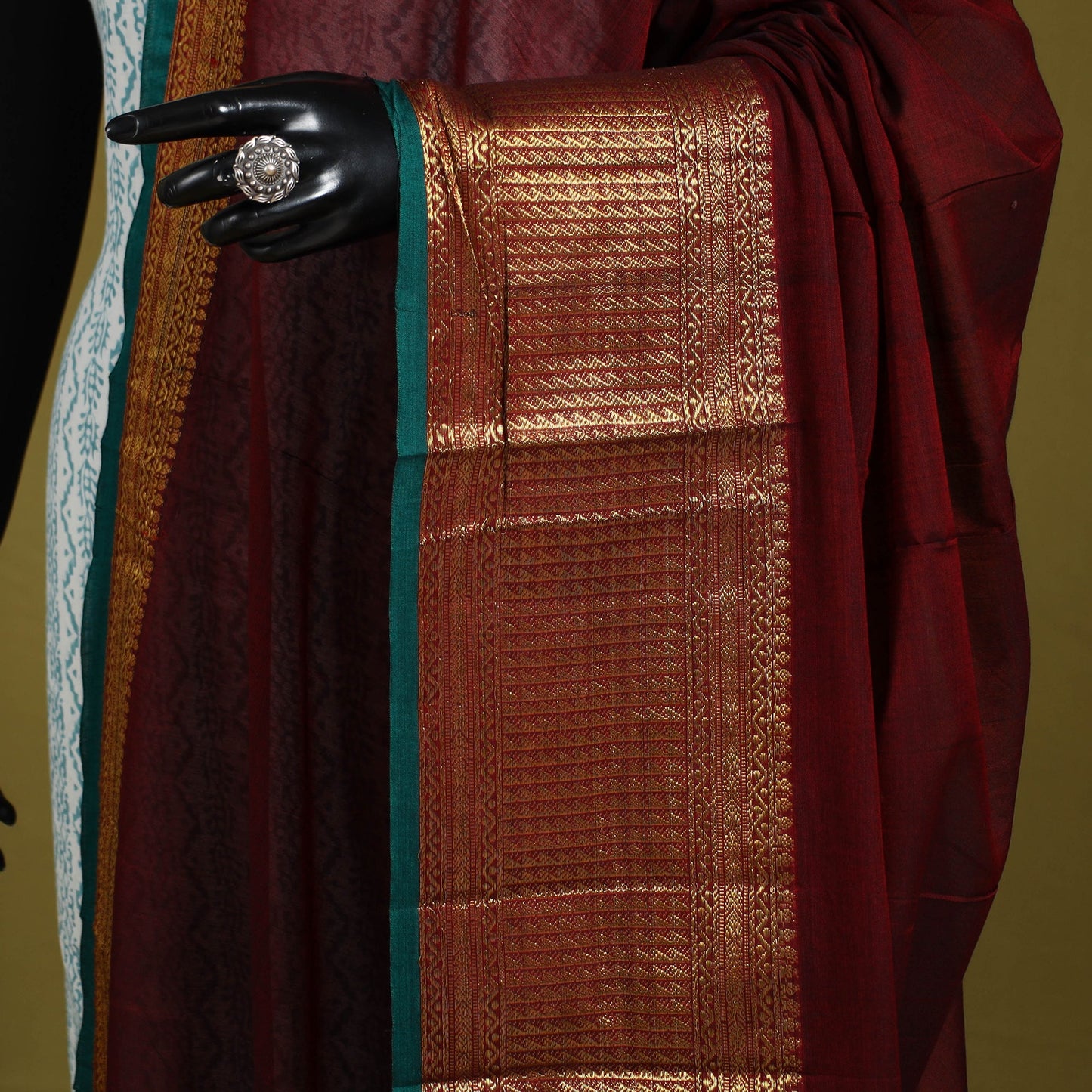 Maroon - dharwad cotton dupatta with zari border 53