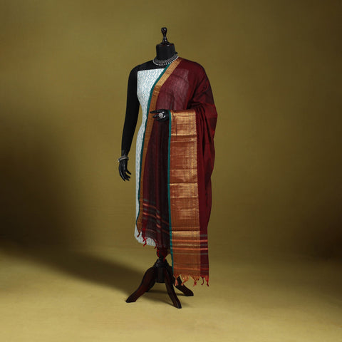 Maroon - dharwad cotton dupatta with zari border 53