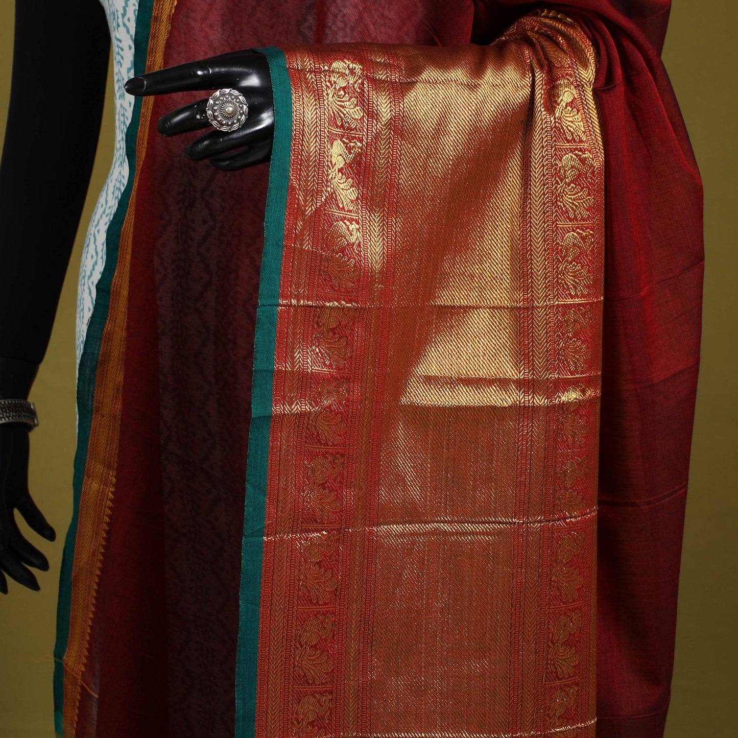 Maroon - dharwad cotton dupatta with zari border 56