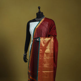 Maroon - dharwad cotton dupatta with zari border 56