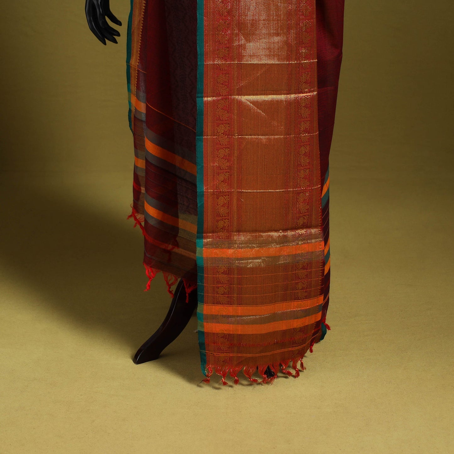 Maroon - dharwad cotton dupatta with zari border 56