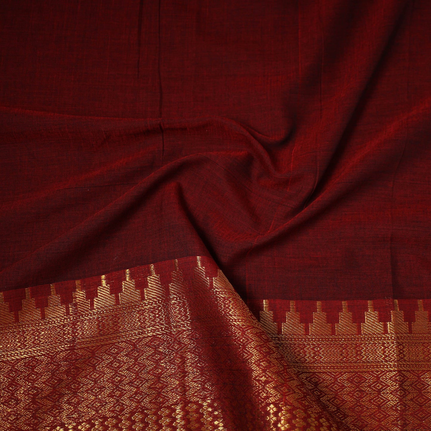 Maroon - dharwad cotton fabric with border 05 - handcrafted