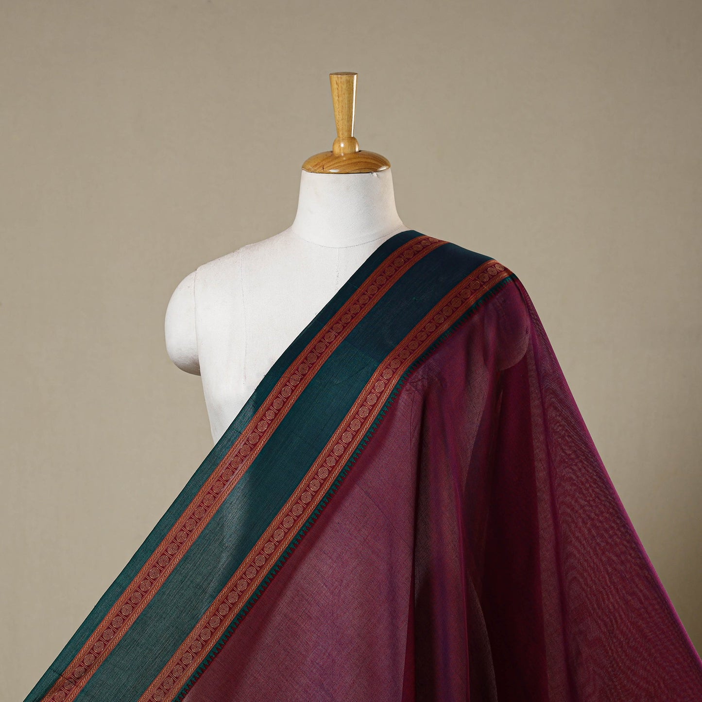 Maroon - dharwad cotton fabric with border 07 - handcrafted