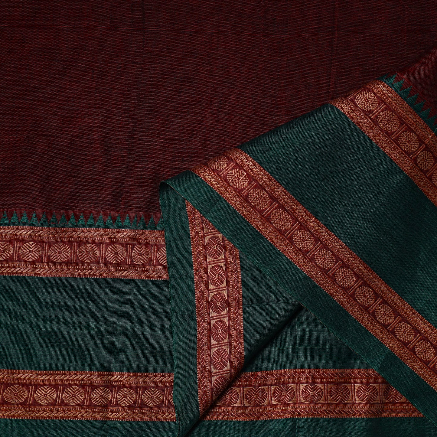 Maroon - dharwad cotton fabric with border 08 - handcrafted