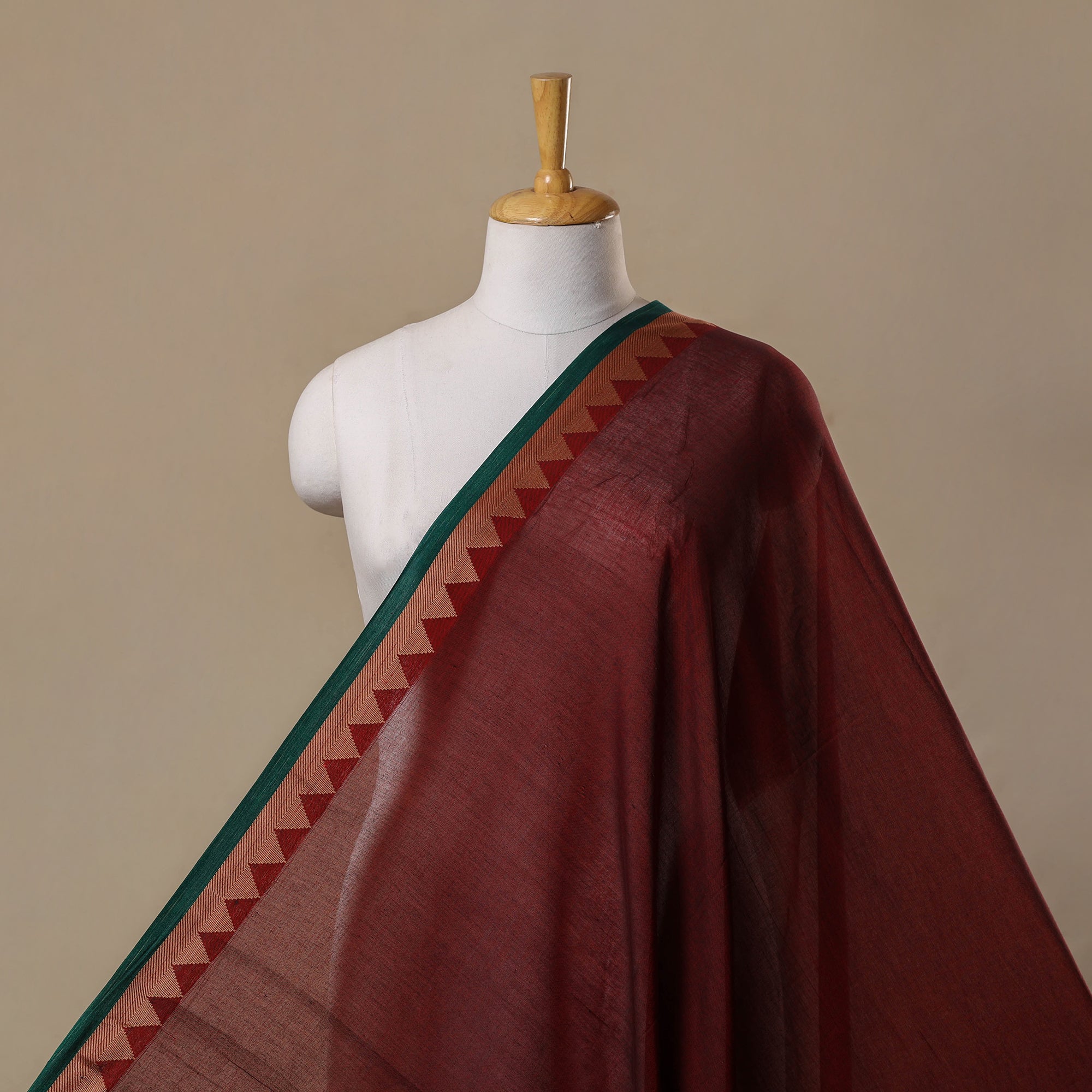 Maroon Dharwad Cotton Fabric with Border