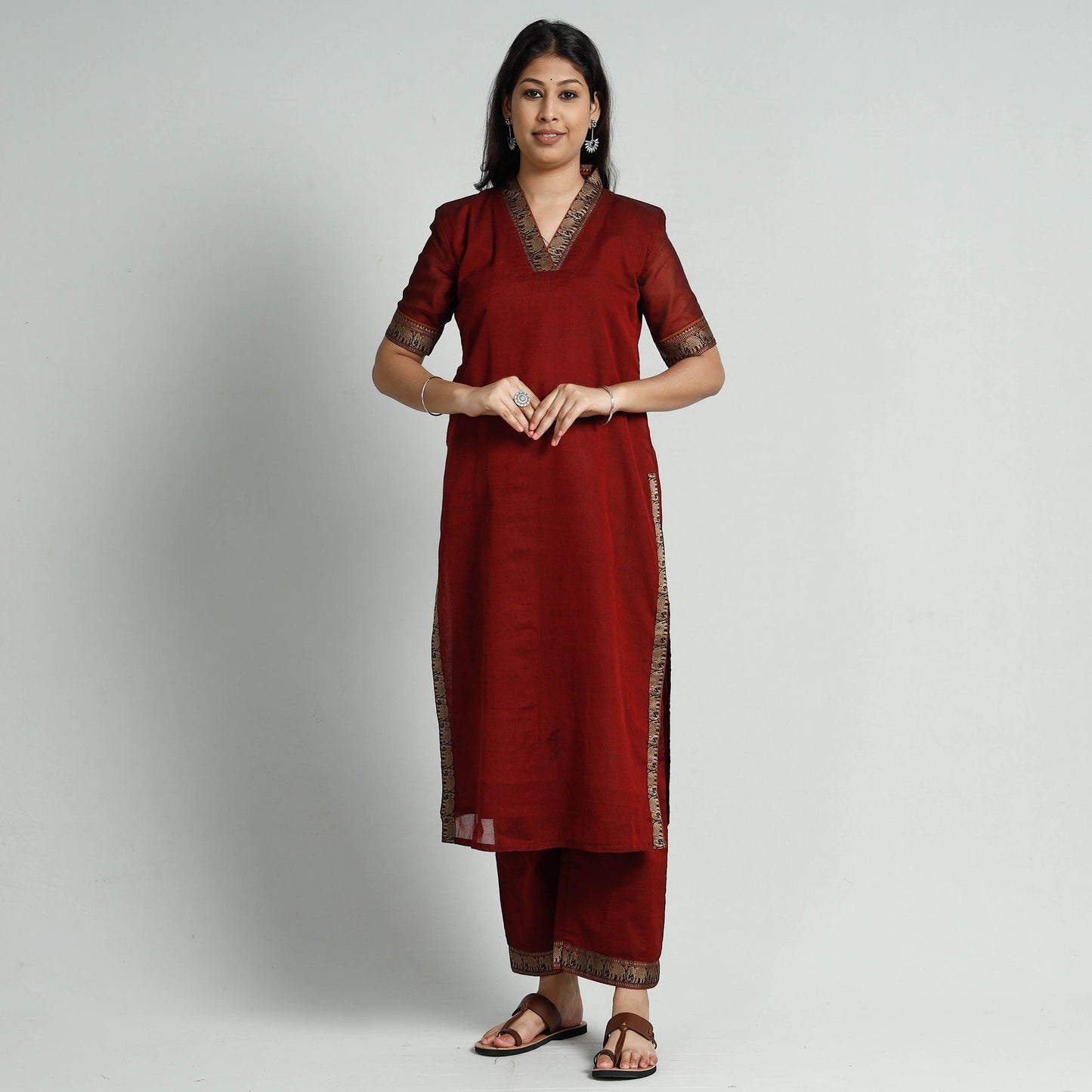 Maroon dharwad cotton kurta with palazzo & dupatta set