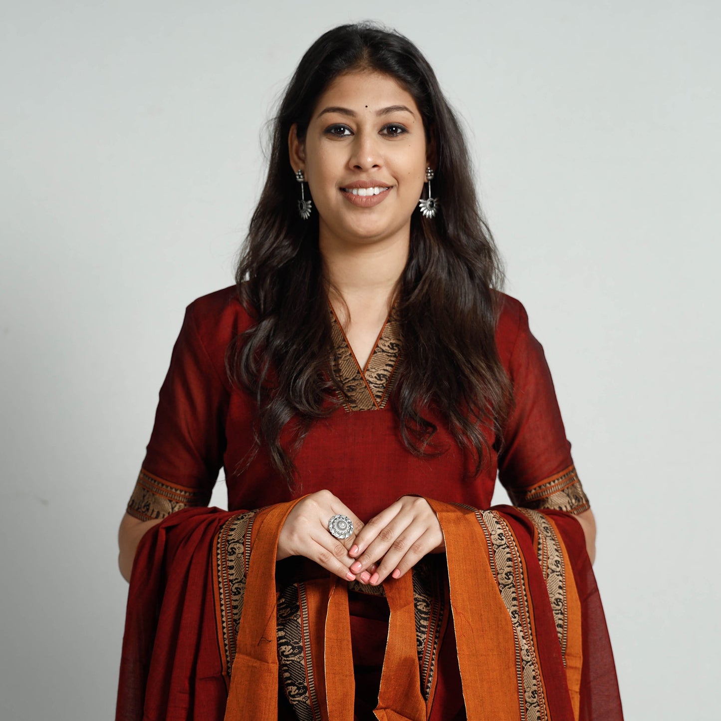 Maroon dharwad cotton kurta with palazzo & dupatta set