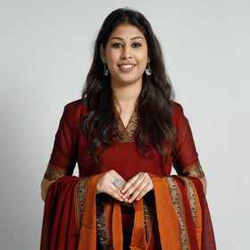 Maroon dharwad cotton kurta with palazzo & dupatta set