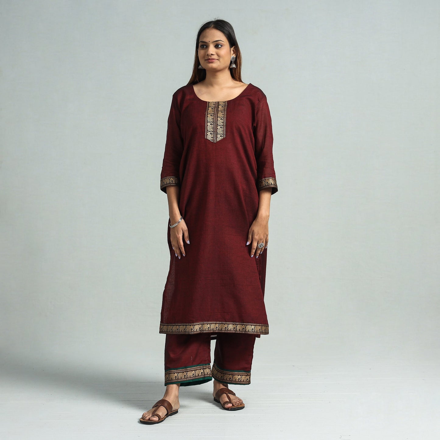 Maroon - dharwad cotton kurta with palazzo & dupatta set