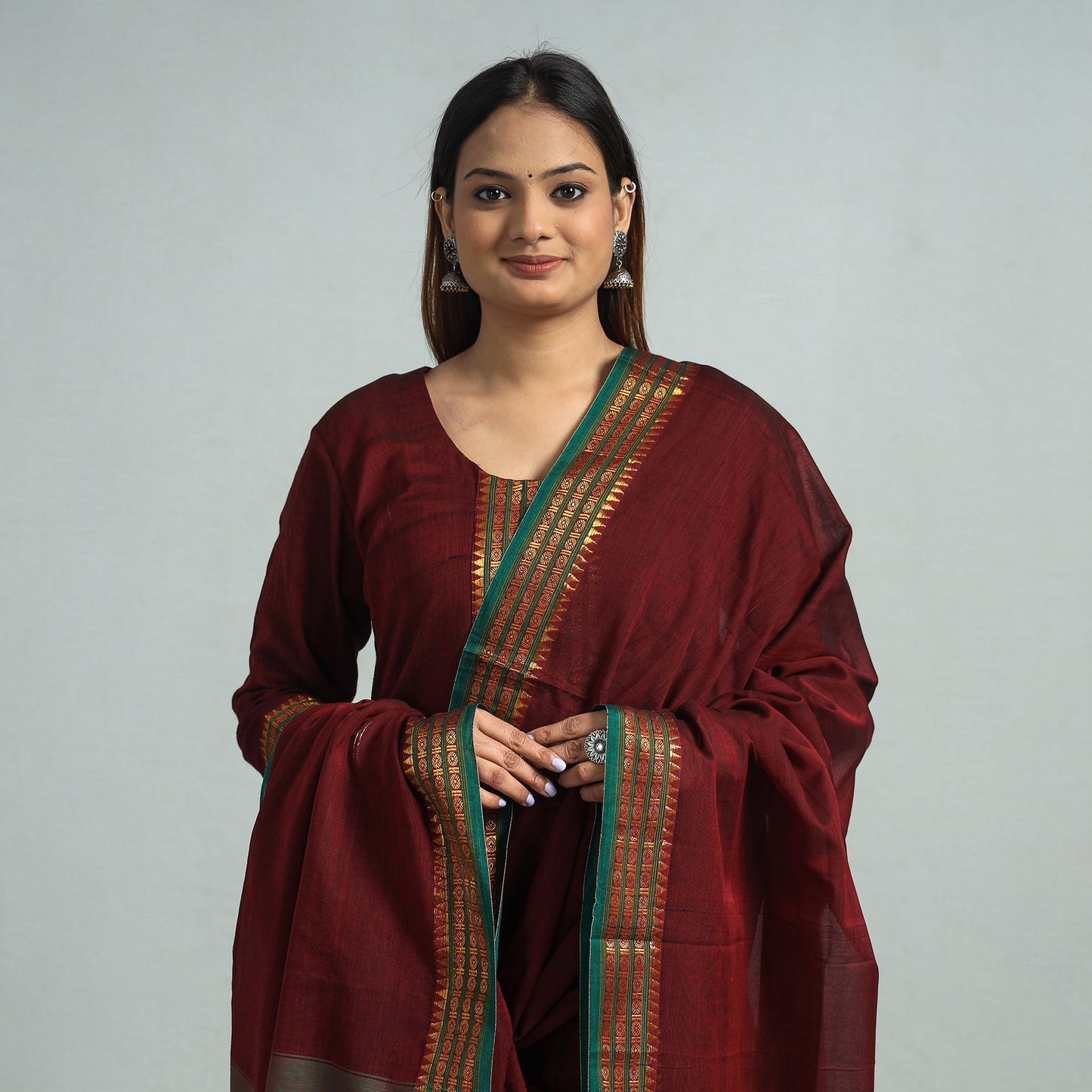 Maroon - dharwad cotton kurta with palazzo & dupatta set