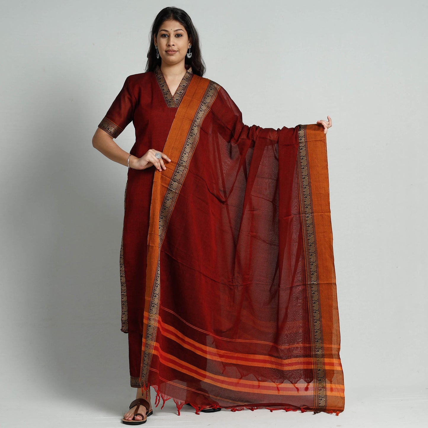 Maroon dharwad cotton kurta with palazzo & dupatta set