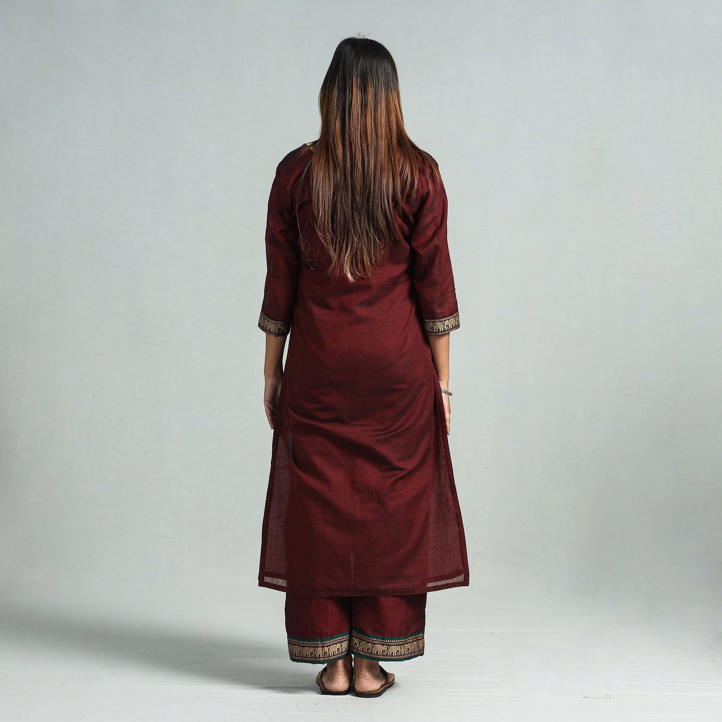 Maroon - dharwad cotton kurta with palazzo & dupatta set