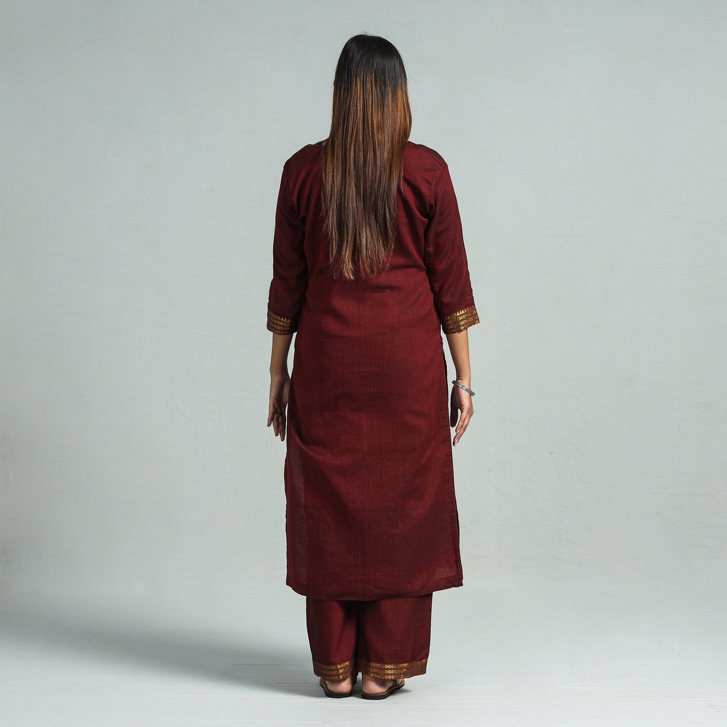 Maroon - dharwad cotton kurta with palazzo & dupatta set