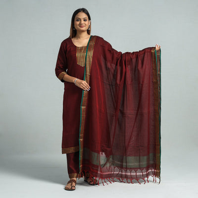 Maroon - dharwad cotton kurta with palazzo & dupatta set