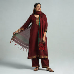 Maroon - dharwad cotton kurta with palazzo & dupatta set