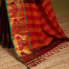Maroon - dharwad cotton saree with border 15 - handcrafted