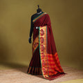 Maroon - dharwad cotton saree with border 15 - handcrafted