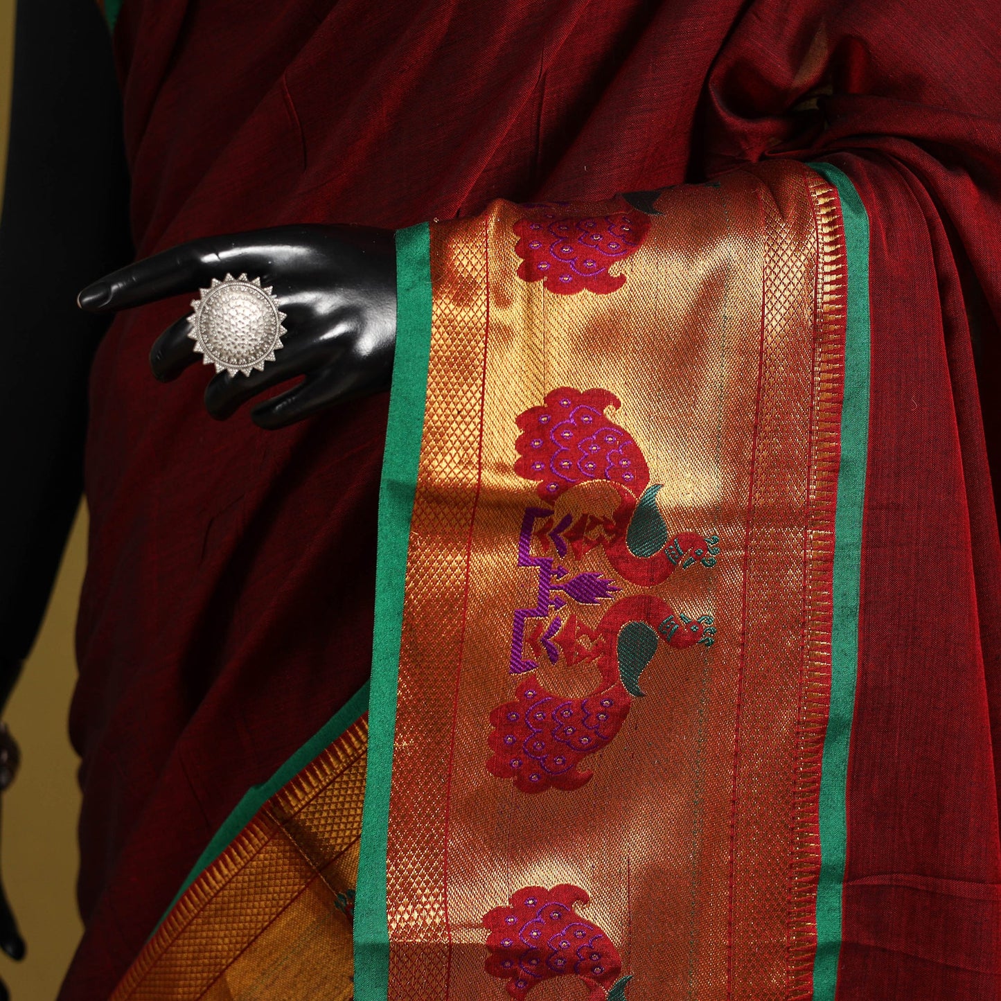 Maroon - dharwad cotton saree with border 15 - handcrafted