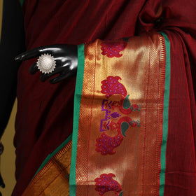 Maroon - dharwad cotton saree with border 15 - handcrafted