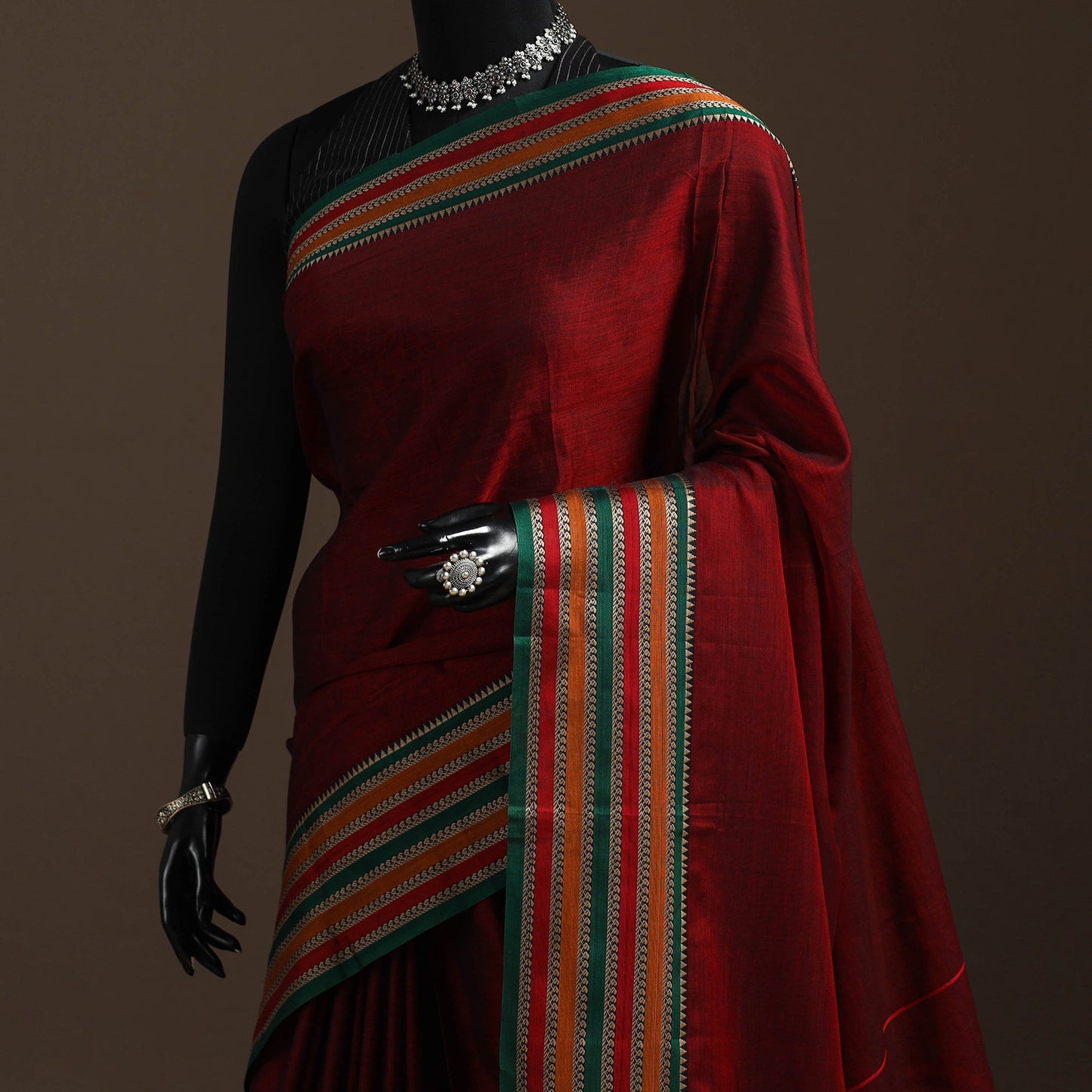 Dharwad cotton saree with border 44 - handcrafted