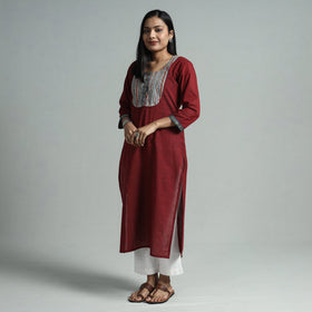 Maroon - dharwad cotton straight kurta with ajrakh