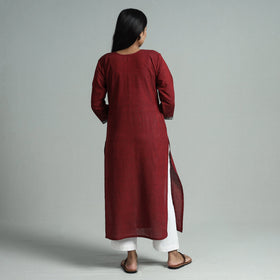 Maroon - dharwad cotton straight kurta with ajrakh