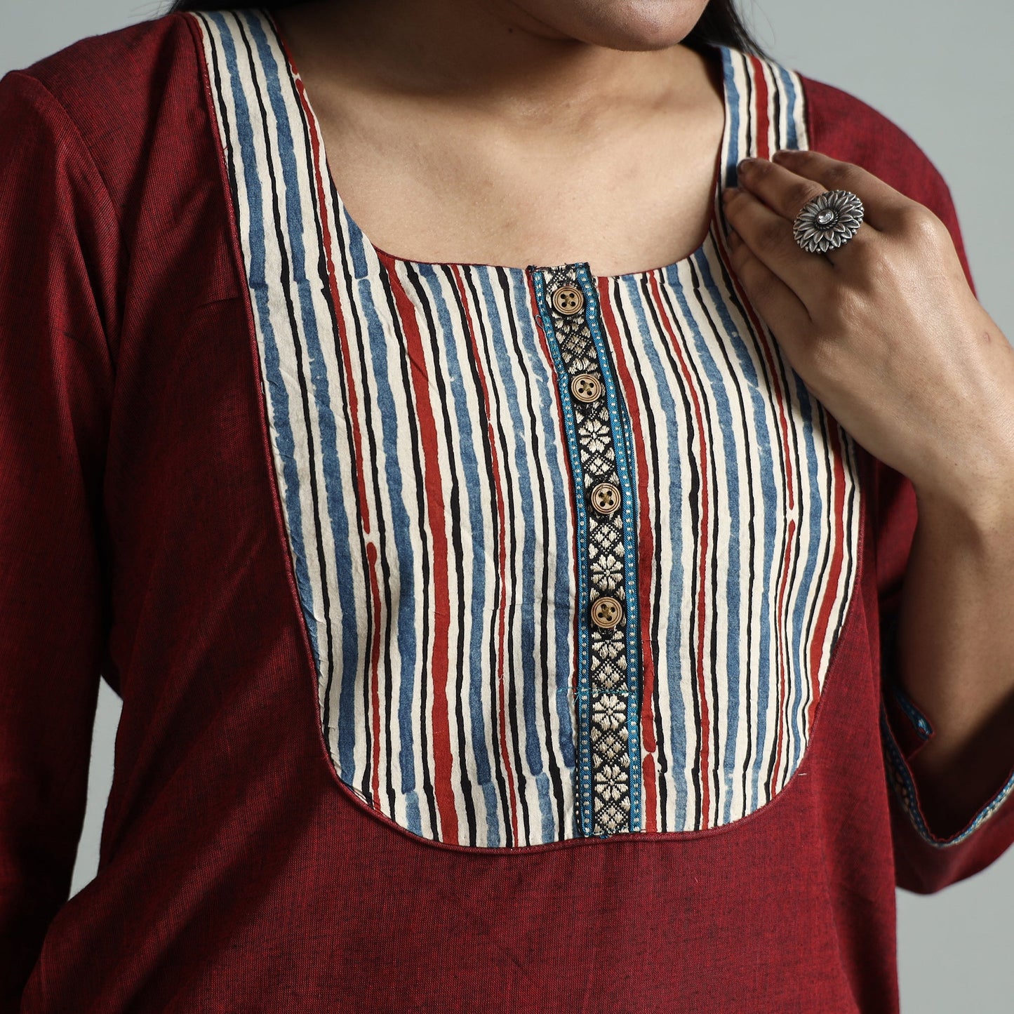 Maroon - dharwad cotton straight kurta with ajrakh