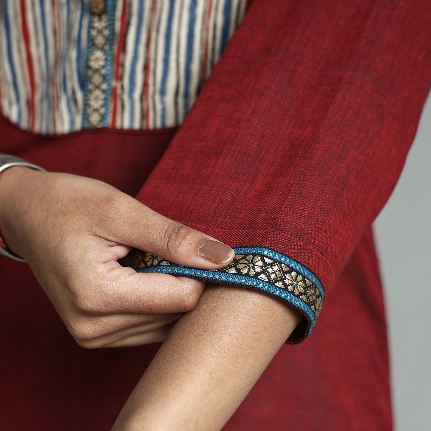 Maroon - dharwad cotton straight kurta with ajrakh