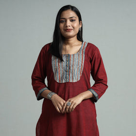 Maroon - dharwad cotton straight kurta with ajrakh