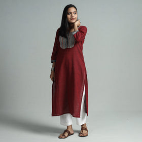 Maroon - dharwad cotton straight kurta with ajrakh