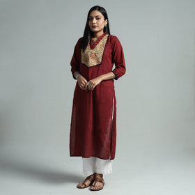 Maroon - dharwad cotton straight kurta with kalamkari