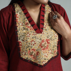 Maroon - dharwad cotton straight kurta with kalamkari