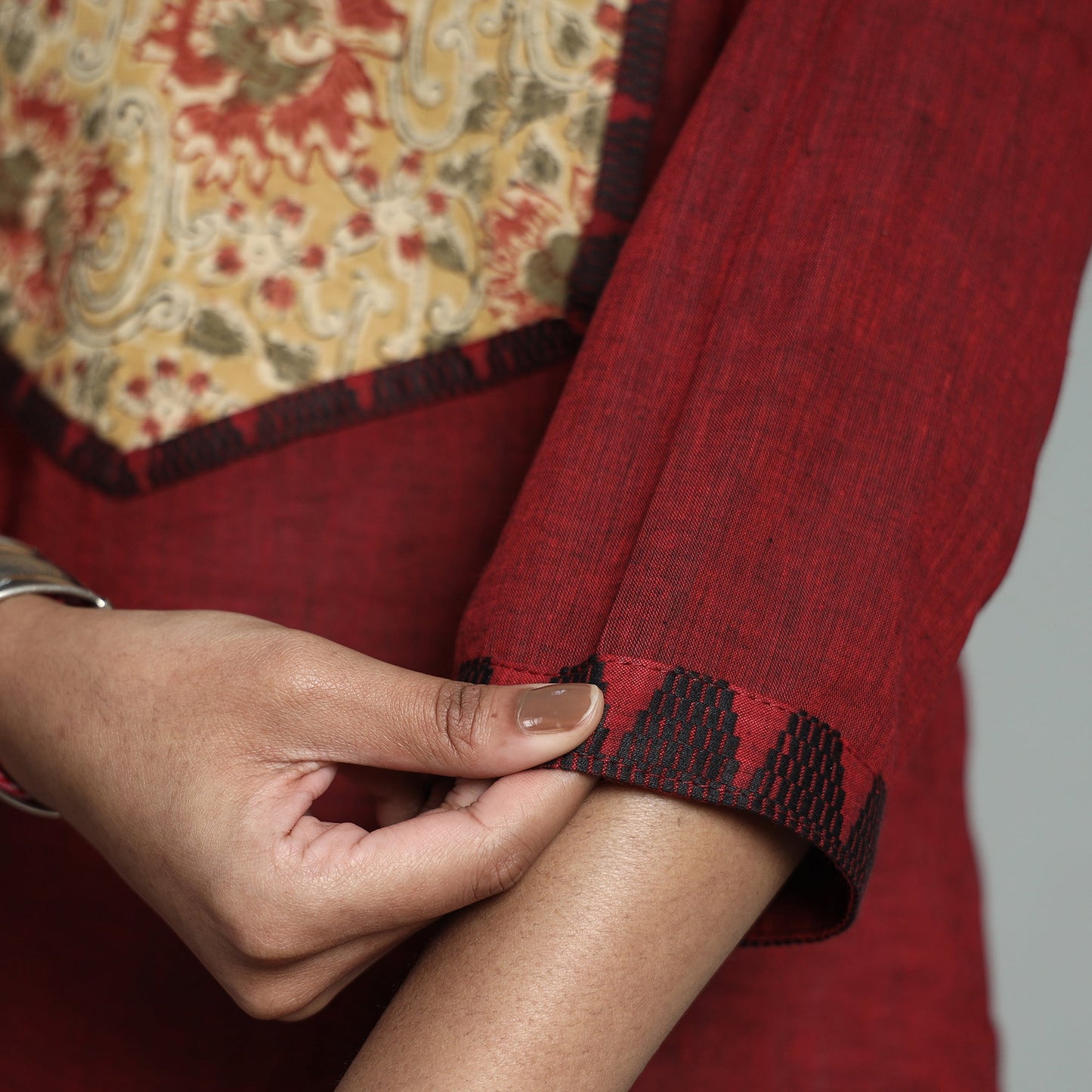 Maroon - dharwad cotton straight kurta with kalamkari