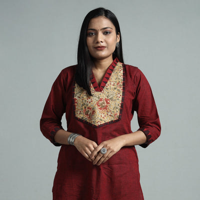 Maroon - dharwad cotton straight kurta with kalamkari