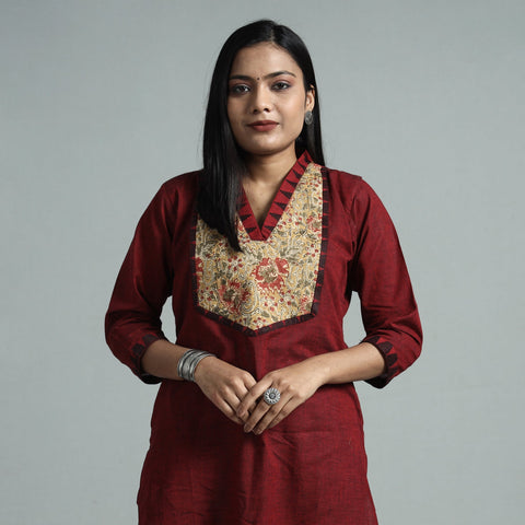 Maroon - dharwad cotton straight kurta with kalamkari