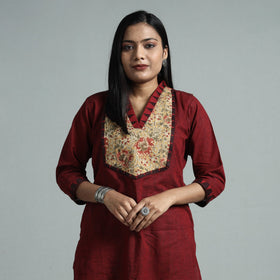 Maroon - dharwad cotton straight kurta with kalamkari