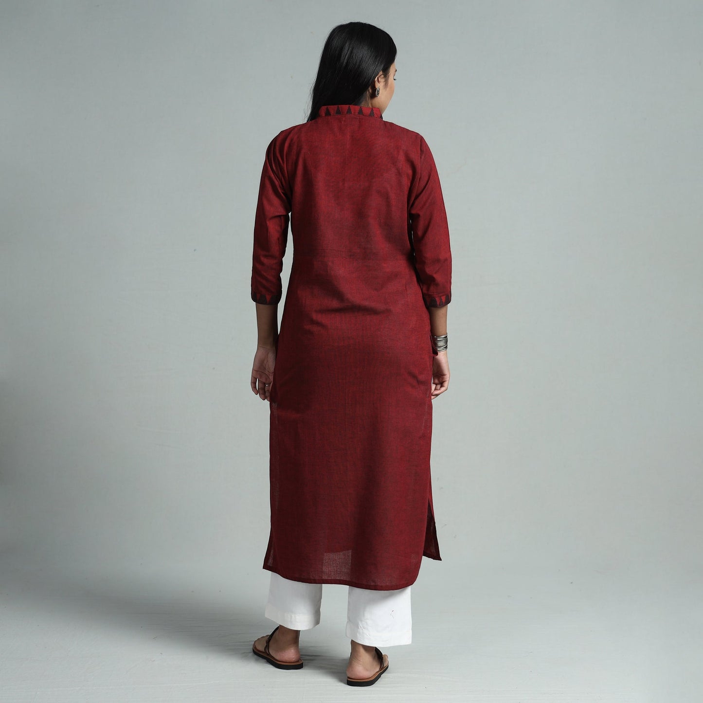Maroon - dharwad cotton straight kurta with kalamkari