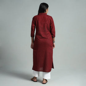 Maroon - dharwad cotton straight kurta with kalamkari