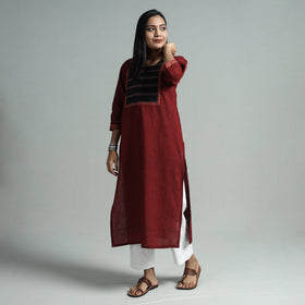 Maroon - dharwad cotton straight kurta with pintuck