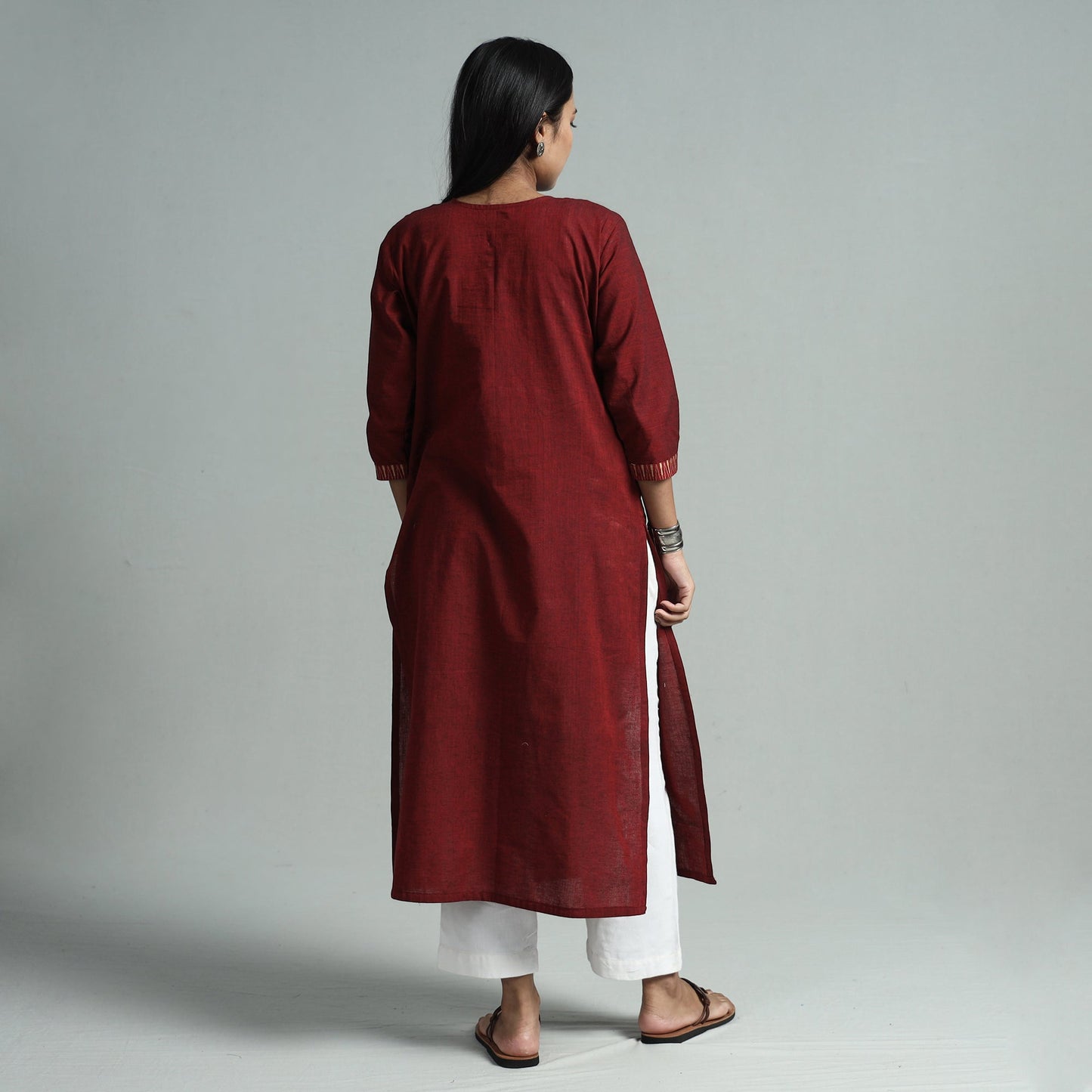 Maroon - dharwad cotton straight kurta with pintuck