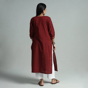 Maroon - dharwad cotton straight kurta with pintuck