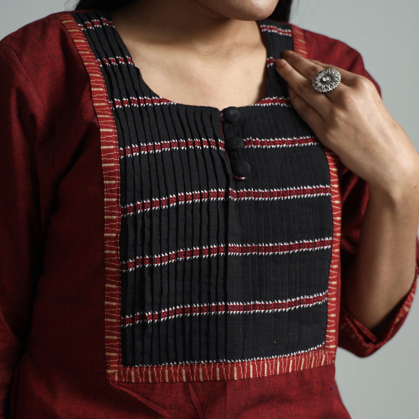 Maroon - dharwad cotton straight kurta with pintuck