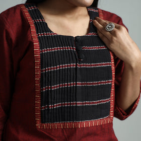 Maroon - dharwad cotton straight kurta with pintuck
