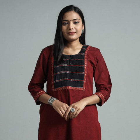 Maroon - dharwad cotton straight kurta with pintuck