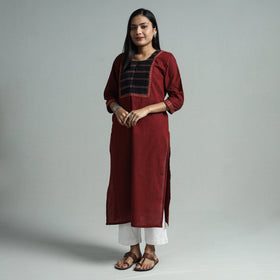 Maroon - dharwad cotton straight kurta with pintuck