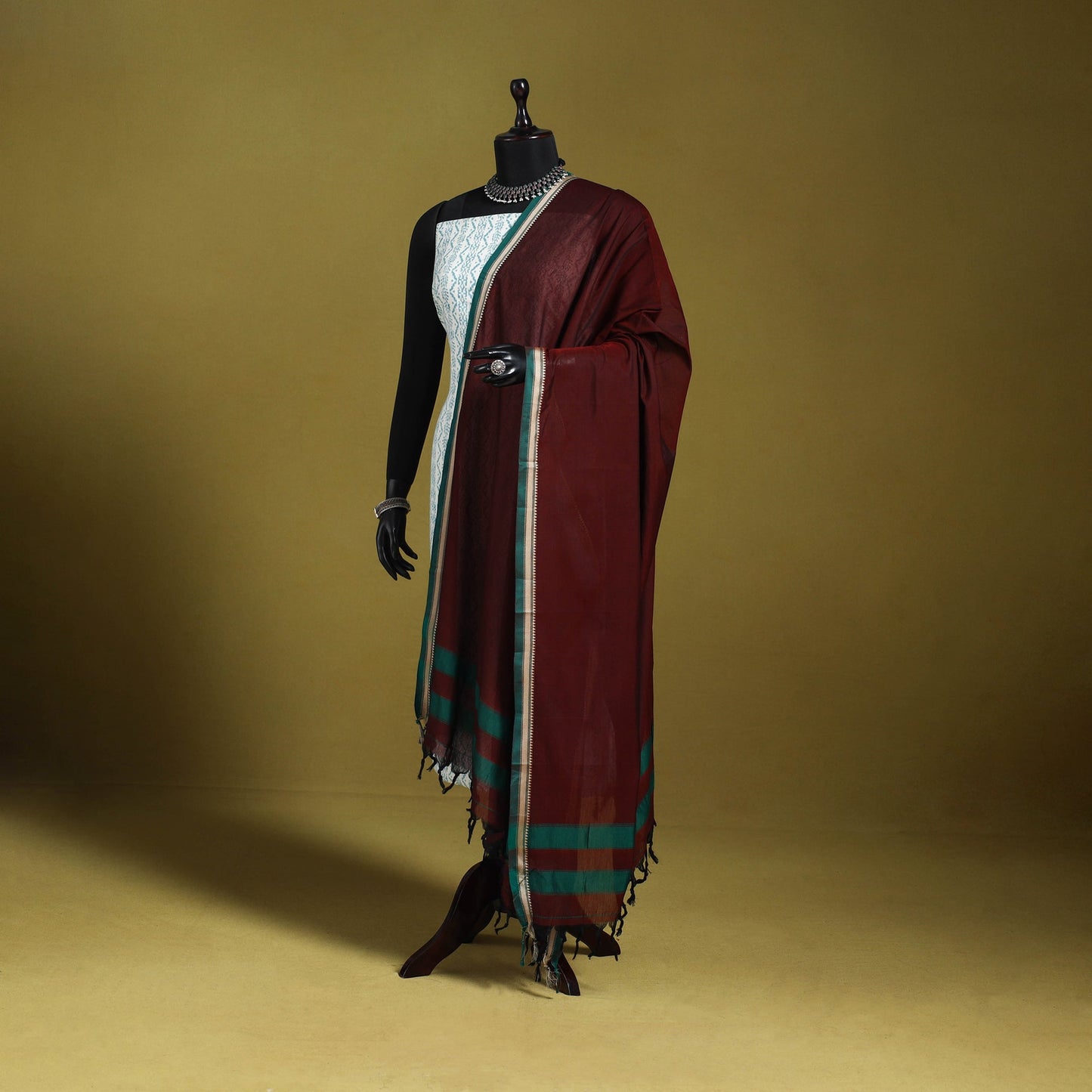 Maroon - dharwad mercerised cotton dupatta with border 76